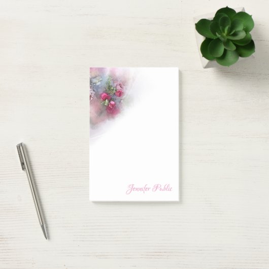 Rose für Wasserfarben Script Elegante Vorlage Post-it Klebezettel (Büro)