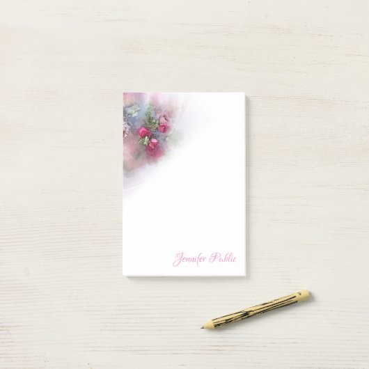 Rose für Wasserfarben Script Elegante Vorlage Post-it Klebezettel (Auf Schreibtisch)