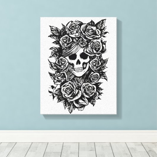Rose für weibliche Schädel erhalten Original Tinte Leinwanddruck (Insitu (Holzboden))