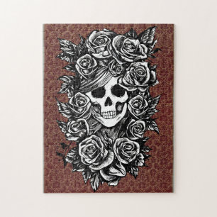 Rose für weibliche Schädel erhalten Original Tinte Puzzle