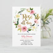 Rose Ganztagsdusche Einladung (Stehend Vorderseite)