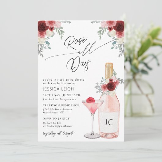 Rosé Ganztagsdusche Einladung (Stehend Vorderseite)