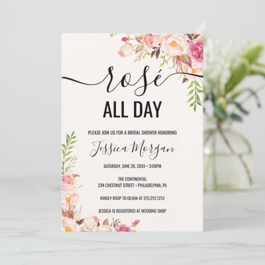 Rosé Ganztagsdusche Einladung (Stehend Vorderseite)