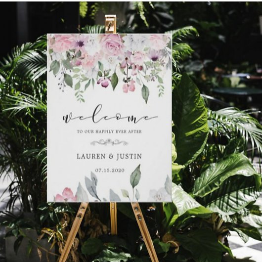 Rose Garden Bloral Wedding Welcome Poster