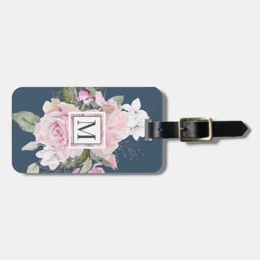 Rose Garden Blue ⎢ Monogramm Gepäckanhänger (Vorderseite horizontal)