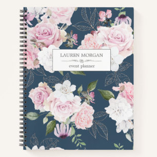 Rose Garden Blue   Personalisiertes Notebook Notizblock