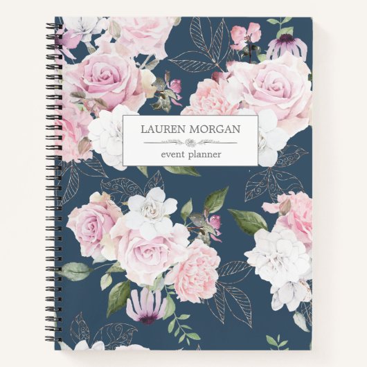 Rose Garden Blue | Personalisiertes Notebook Notizblock (Vorderseite)