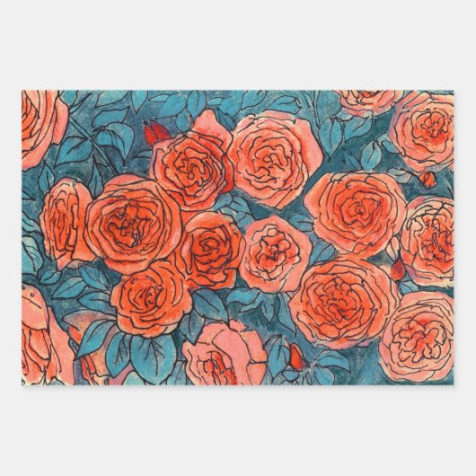 Rose Garden Blume Blumenkizze Rosa Grün Geschenkpapier Set (Vorderseite 2)