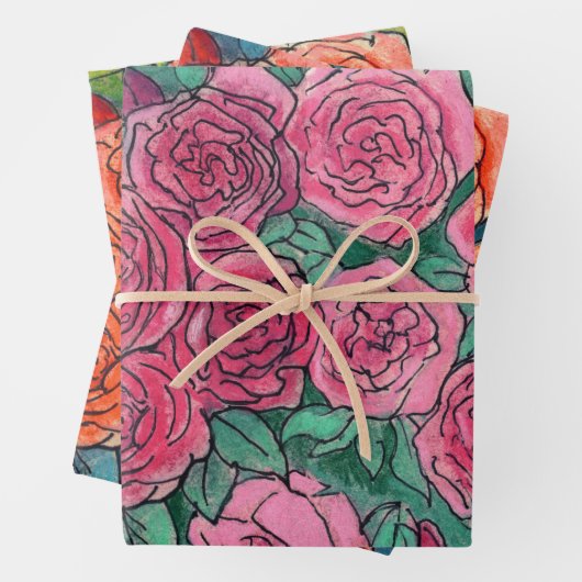 Rose Garden Blume Blumenkizze Rosa Grün Geschenkpapier Set (Beispiel)