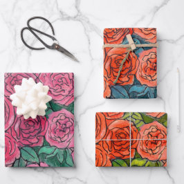 Rose Garden Blume Blumenkizze Rosa Grün Geschenkpapier Set