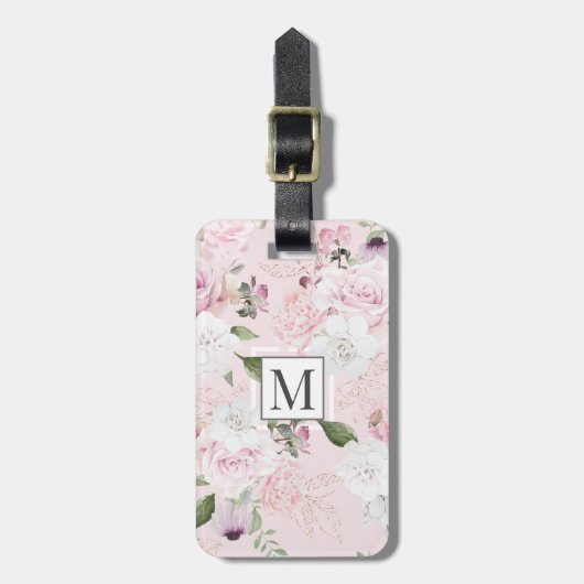 Rose Garden Blush ⎢ Monogramm Gepäckträger Gepäckanhänger (Vorderseite vertikal)