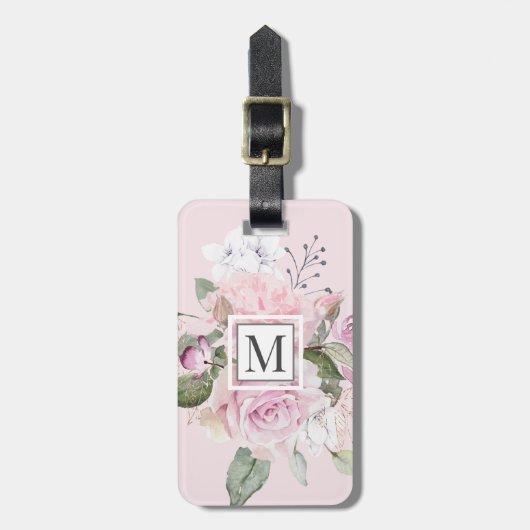 Rose Garden Blush ⎢ Monogramm Gepäckträger Gepäckanhänger (Vorderseite vertikal)