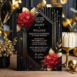Rose Garden Diamond Black and Gold Hochzeit Folieneinladung