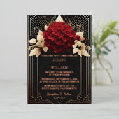 Rose Garden Diamond Red Black and Gold Wedding Folieneinladung (Stehend vorne)