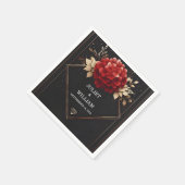 Rose Garden Diamond Red Black and Gold Wedding Serviette (Ecke)
