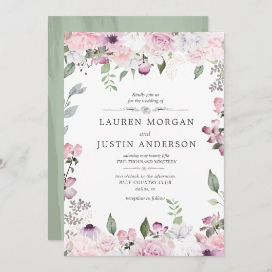 Rose Garden elegante blumengeschmückte Hochzeit Ei Einladung (Vorne/Hinten)