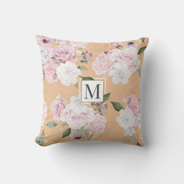 Rose Garden Elegante Monogram Kissen (Vorderseite)