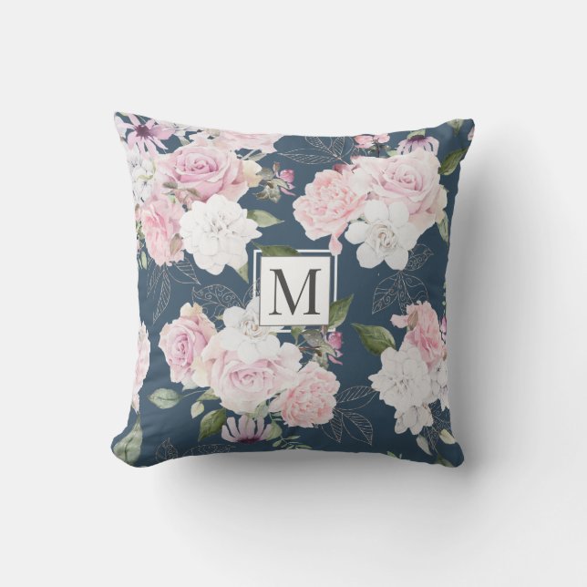 Rose Garden Elegante Monogram Kissen (Vorderseite)