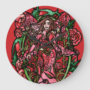 Rose Garden Fairy Goddess Große Wanduhr