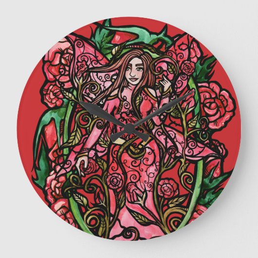 Rose Garden Fairy Goddess Große Wanduhr (Vorderseite)