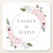 Rose Garden Floral Monogram Paper Rechteckiger Pappuntersetzer (Vorderseite)