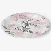 Rose Garden Floral Monogram Wedding Pappteller (Schrägansicht)