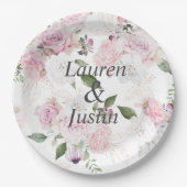 Rose Garden Floral Monogram Wedding Pappteller (Vorderseite)