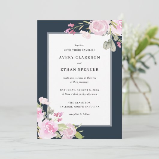 Rose Garden Floral Wedding Einladung ROS (Stehend Vorderseite)