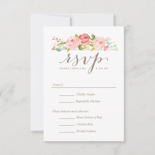 Rose Garden Floral Wedding RSVP mit Menüoptionen Karte (Vorderseite)