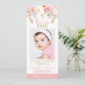 Rose Garden Girl Taufe Foto Lesezeichen Vielen Dan Einladung (Stehend Vorderseite)