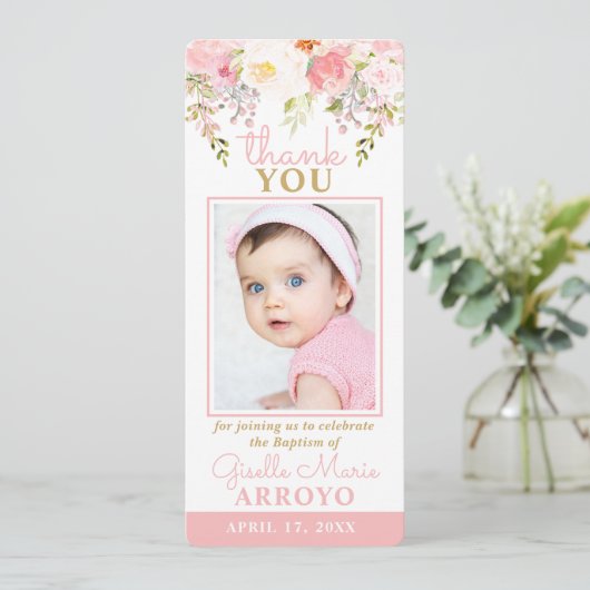 Rose Garden Girl Taufe Foto Lesezeichen Vielen Dan Einladung (Stehend Vorderseite)