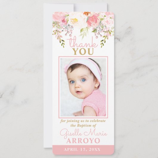 Rose Garden Girl Taufe Foto Lesezeichen Vielen Dan Einladung (Vorderseite)
