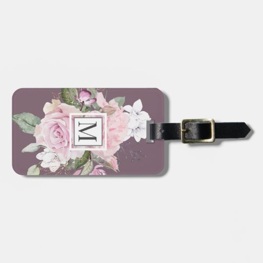 Rose Garden Lila Monogramm Gepäckträger Gepäckanhänger (Vorderseite horizontal)