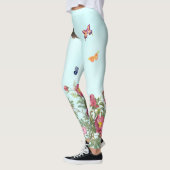 Rose Garden mit Schmetterlingen auf blauem Hinterg Leggings (Links)