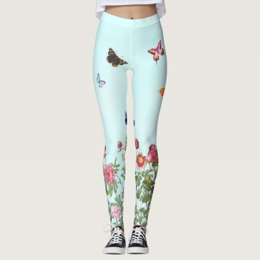 Rose Garden mit Schmetterlingen auf blauem Hinterg Leggings (Vorderseite)