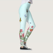 Rose Garden mit Schmetterlingen auf blauem Hinterg Leggings (Rechts)