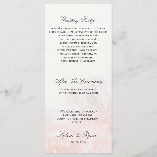 Rose Garden Moderne Hochzeitsprogramme Programm (Rückseite)