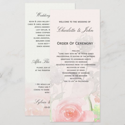 Rose Garden Moderne Hochzeitsprogramme Programm (Vorne/Hinten)