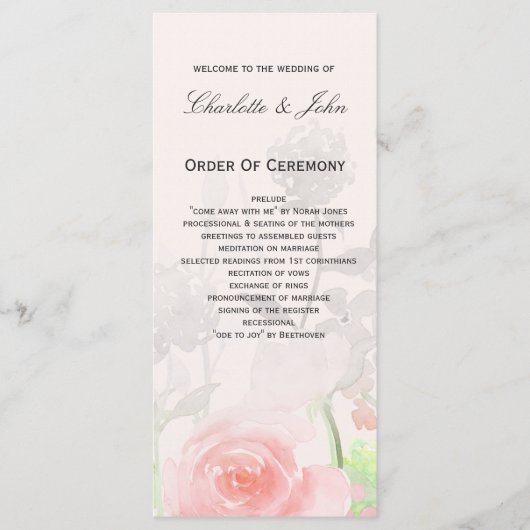 Rose Garden Moderne Hochzeitsprogramme Programm (Vorderseite)