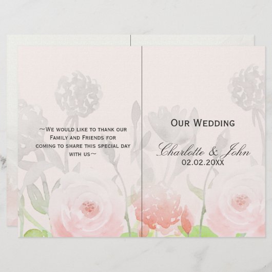 Rose Garden Modernes Hochzeitsprogramm für Florenz (Vorne/Hinten)