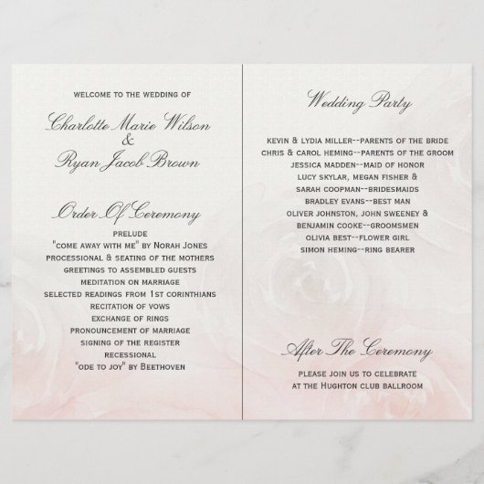 Rose Garden Modernes Hochzeitsprogramm für Florenz (Rückseite)