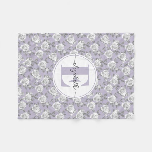 Rose Garden Monogram Lavendel Fleecedecke (Vorderseite (Horizontal))