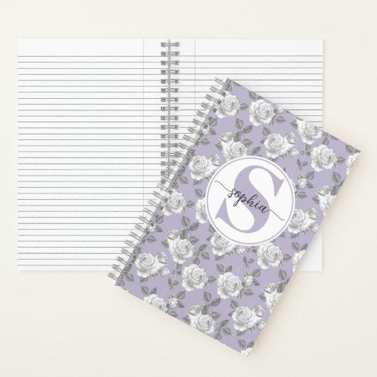 Rose Garden Monogram Lavendel Notebook Notizblock (Innen)