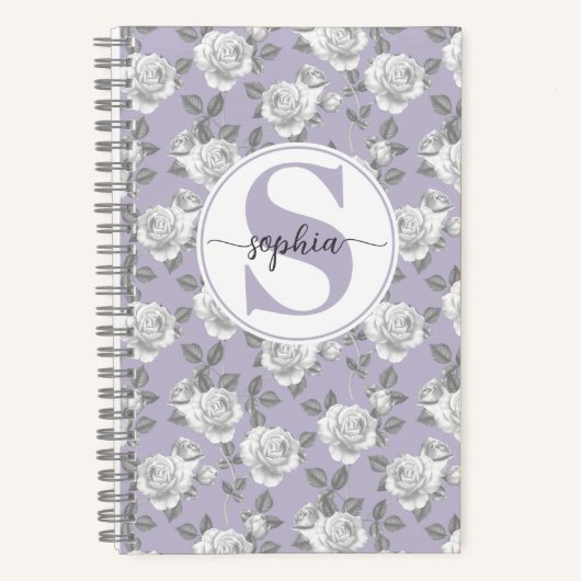 Rose Garden Monogram Lavendel Notebook Notizblock (Vorderseite)