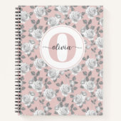 Rose Garden Monogram Pink Notebook Notizblock (Vorderseite)