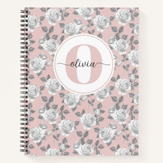 Rose Garden Monogram Pink Notebook Notizblock (Vorderseite)