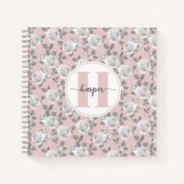 Rose Garden Monogram Pink Notebook Notizblock