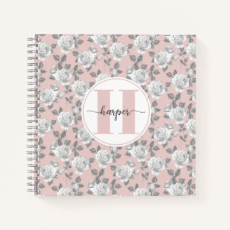 Rose Garden Monogram Pink Notebook Notizblock