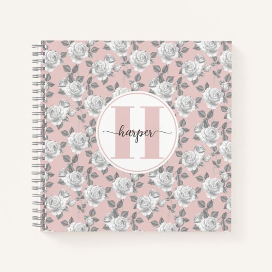 Rose Garden Monogram Pink Notebook Notizblock (Vorderseite)