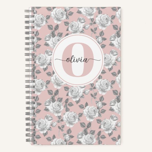 Rose Garden Monogram Pink Notebook Notizblock (Vorderseite)